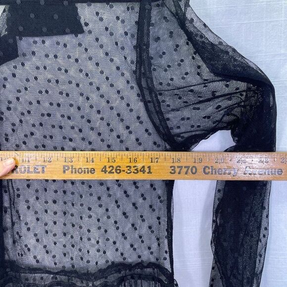Spoon Jeans Black Polka Dot Mesh Sheer Long Sleeve Button Up Maxi Dress Size 1X - Picture 7 of 8